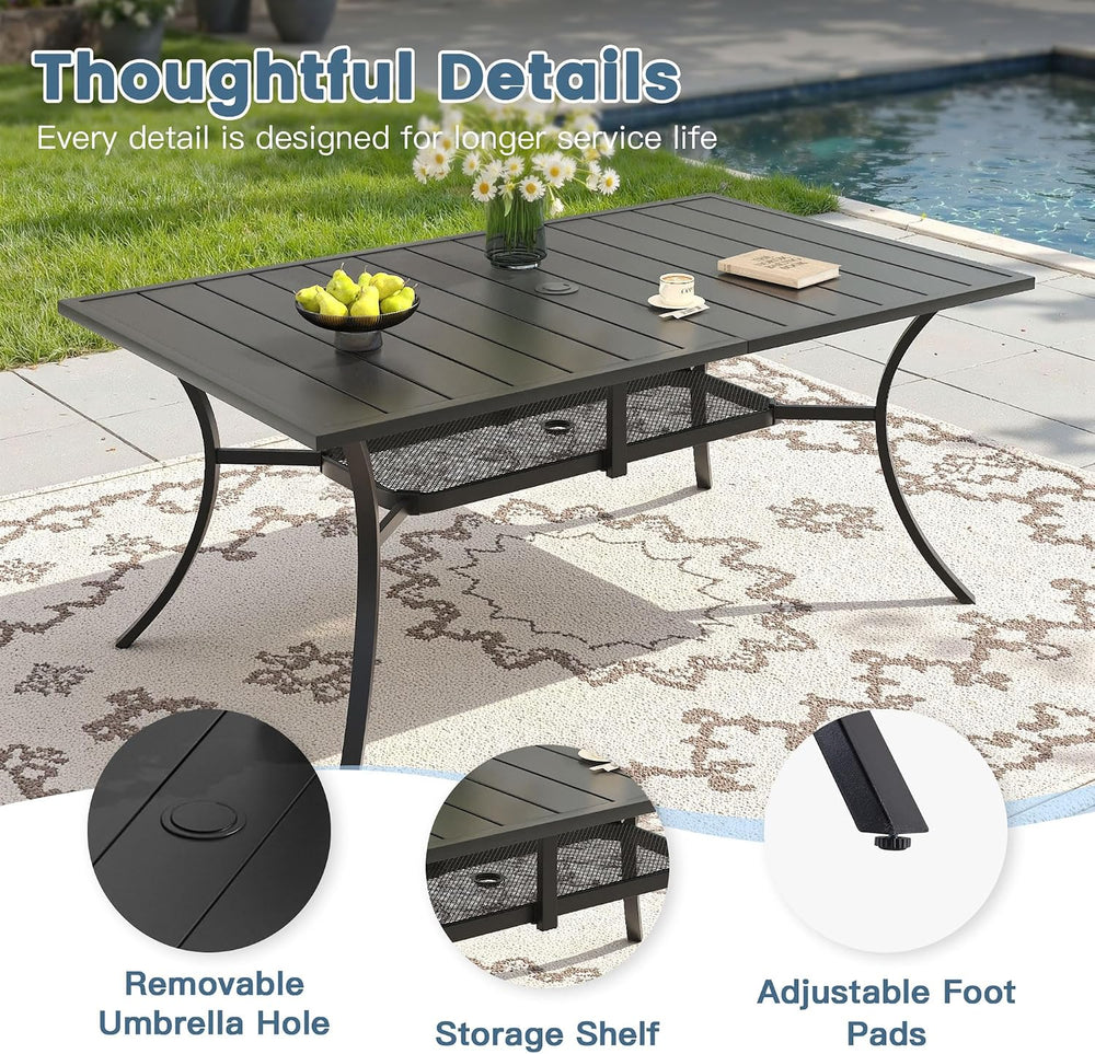 DIFY Outdoor Dining Set for 6, 59.2" Rectangle Table & Swivel Chairs