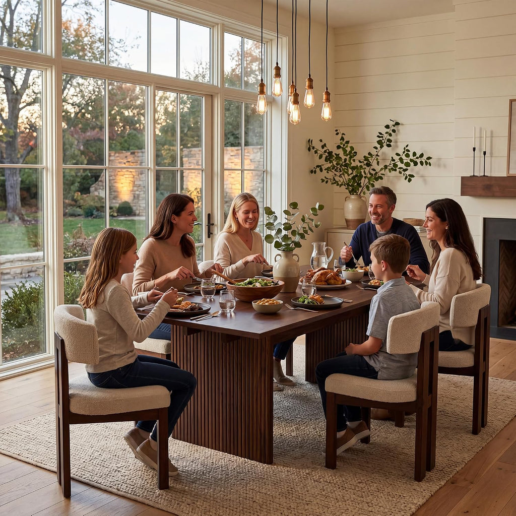 COLAMY 63 Inch Dining Room Table for 4 to 6, Modern Farmhouse Rectangular Kitchen Table with Easy-Care Melamine Surface, Stable Wooden Pedestal Dining Table, Multiple Color Options,Darkbrown