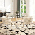 Silver Glass Round Dining Set for 4, 36'' Modern Minimalist Luxury Circle Dinner Room Set, 5 Piece Clear Glass Circular Kitchen Table with Ivory Woven Chair Set, for Small Apartment Home