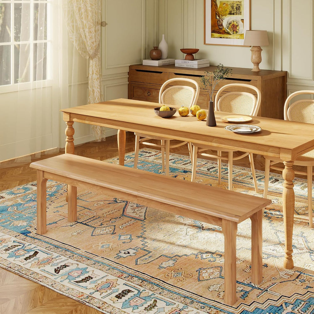 Dining Bench 63" Wood Solid Oak Wooden Bed End/Entryway Bench for Bedroo...