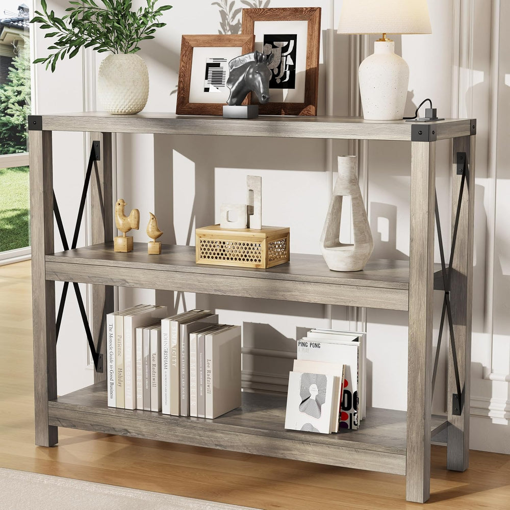 Entryway Table with Outlets and USB Ports, Console Table with 3-Tier Open Sto...