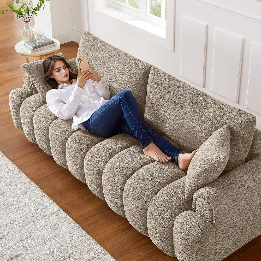 VANOMi Boucle Sofa Couch, 91" Comfy Tufted Upholstered Cloud Couches, Mo...
