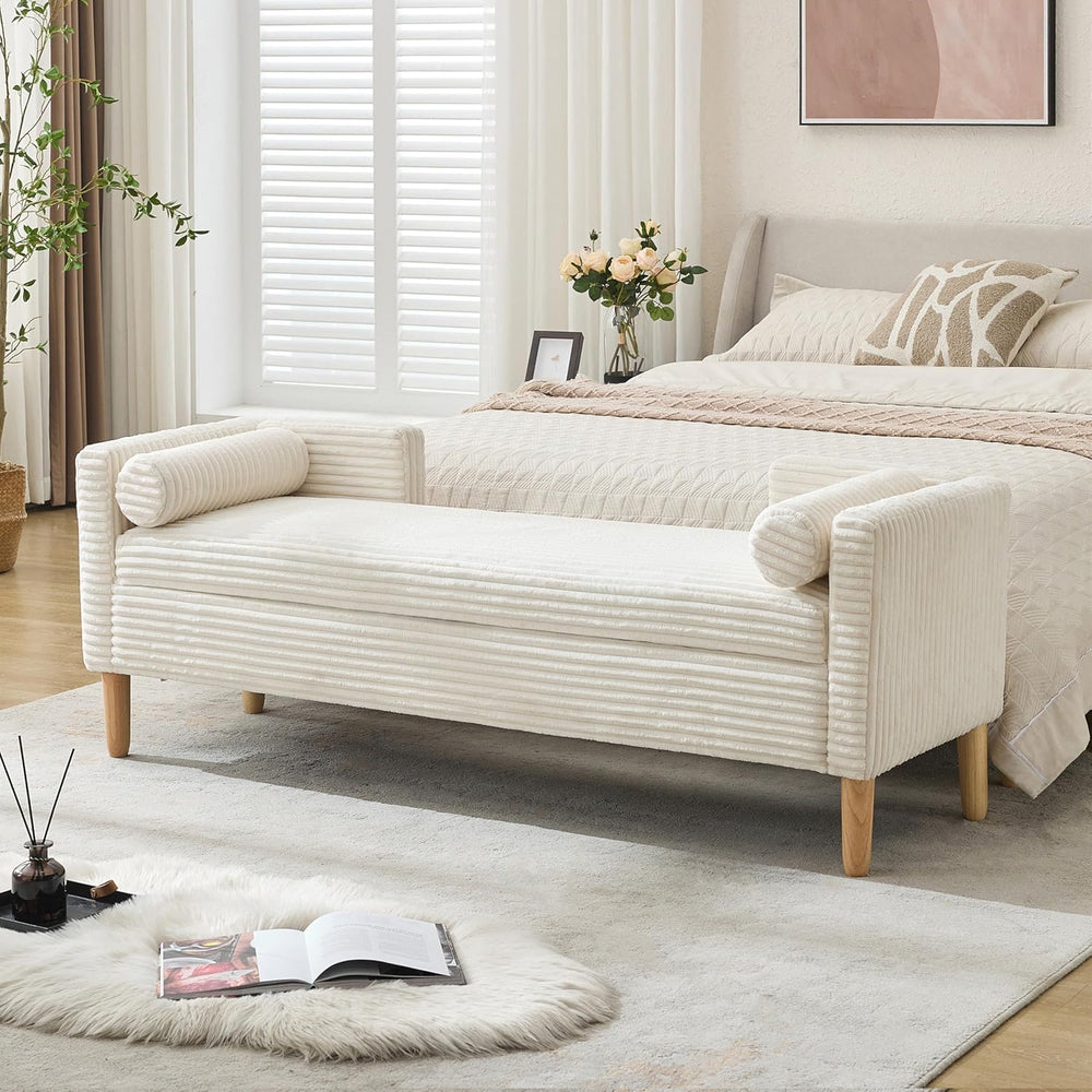 Corduroy Bed End Ottoman Bench with Storage,Upholstered Storage Benches with ...