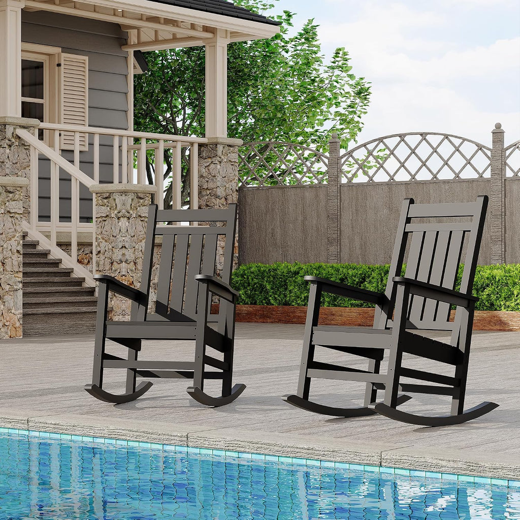 Outdoor HDPE Rocking Chairs, HDPE Oversized Patio Rocking Chairs, All Weather Resistant Porch Rocker, Heavy Duty Front Plastic Rockers for Outside