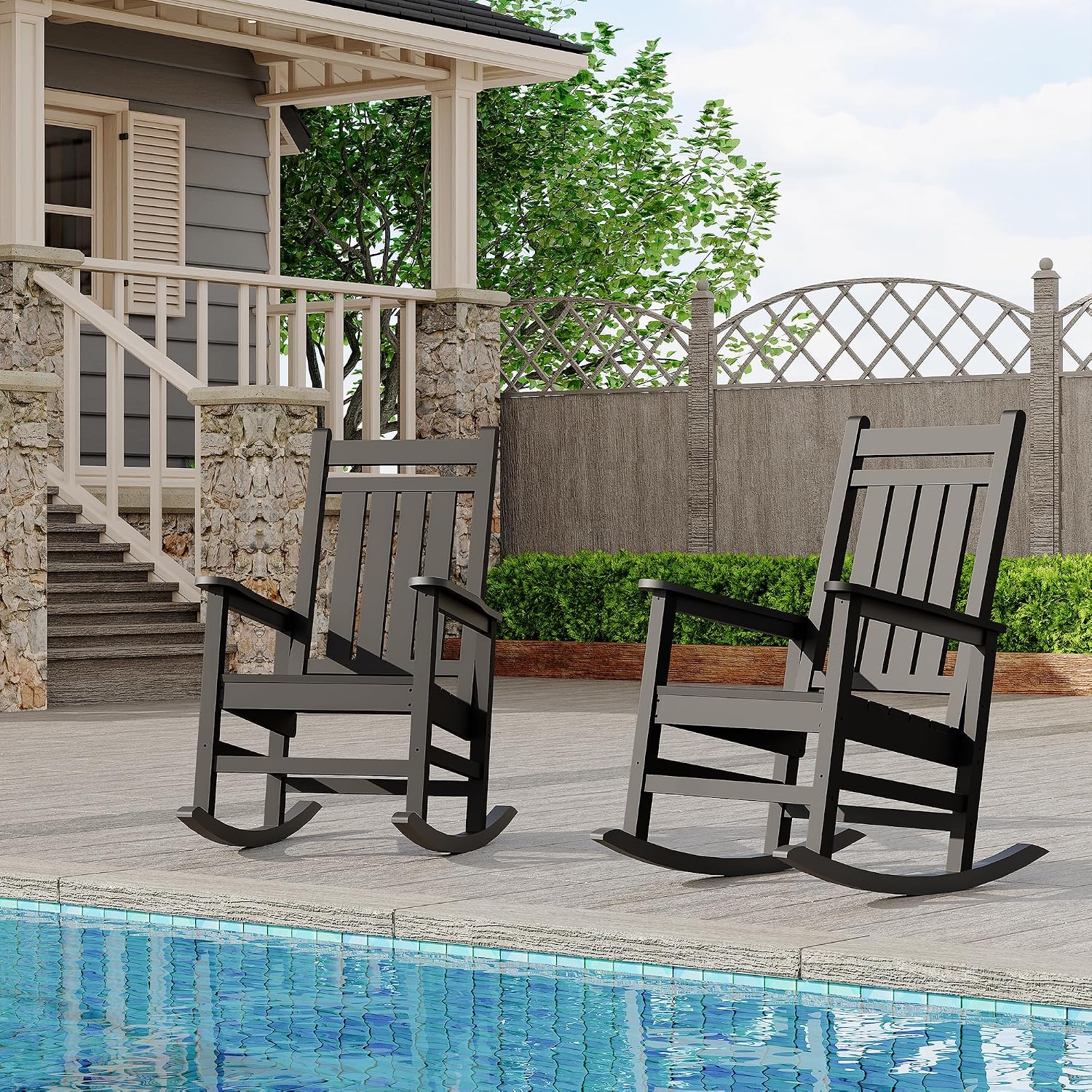 Outdoor HDPE Rocking Chairs, HDPE Oversized Patio Rocking Chairs, All Weather Resistant Porch Rocker, Heavy Duty Front Plastic Rockers for Outside