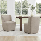 Upholstered Dining Chair with Casters Wingback Modern Side Armless Deskchair with Rollers for Diningroom Bedroom Livingroom Reading Room,Khaki,2 Box