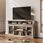 WLIVE Farmhouse TV Stand for TVs Up to 65 Inches, Tall Entertainment Center with Storage Cabinets & LED Lights, Media Console for Living Room, Bedroom, Home Theater, Gray Oak
