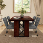 HIPIHOM 7-Piece Dining Table Set for 6, Walnut Table with 6 Grey Chairs | Thick MDF Tabletop, Rectangle Kitchen Table Set with Metal Legs for Breakfast Nook, Dining Room, Kitchen, Apartment