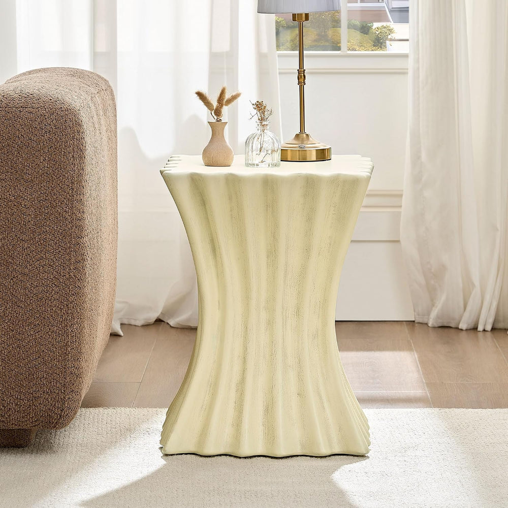 15.16" Square Sofa Side Table with Creative Wavy/Scallop Edge Design, Mo...