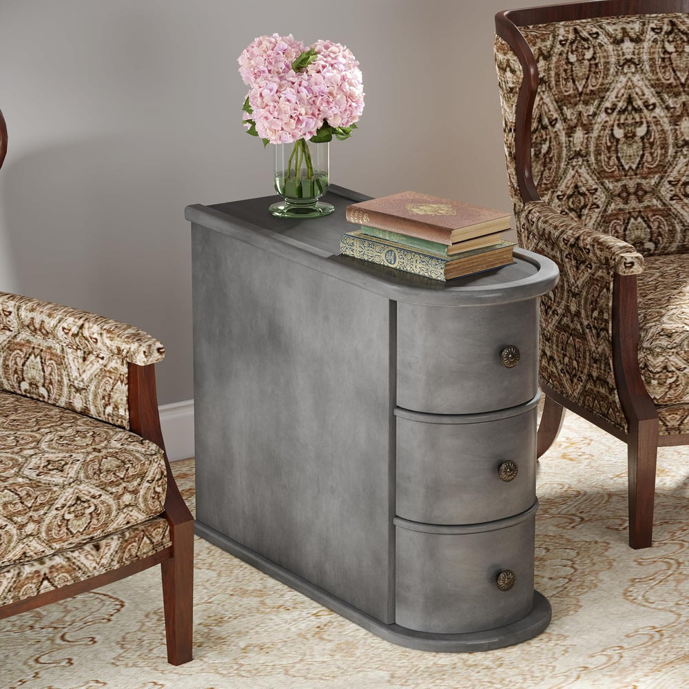 Wood End Table with 3 Drawers, No Assembly Required Narrow Sofa Side Table fo...