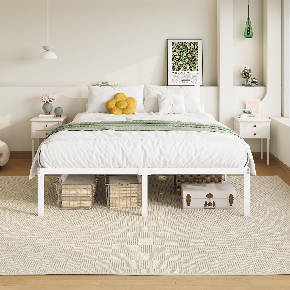 Allewie Queen Bed Frame, 14 inch Metal Beds with Storage Space, White