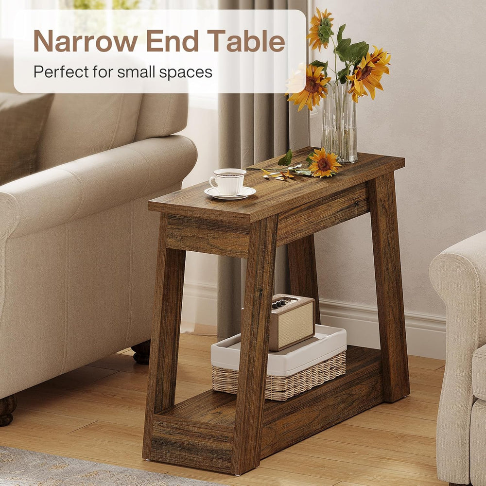 Tribesigns Wood End Table, Small Side Table with 2 Storage Shelves, Rustic Ac...