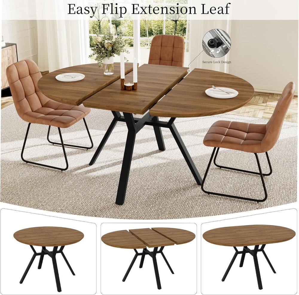 HIPIHOM Extendable Round Dining Table Set for 6 People, 43.3"-59.1"...