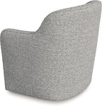 Upholstered 360° Barrel Back Swivel Chair | Accent Chairs for Living Room & Bedroom | Decorative Home Furniture, White Boucle with Gray Yarn