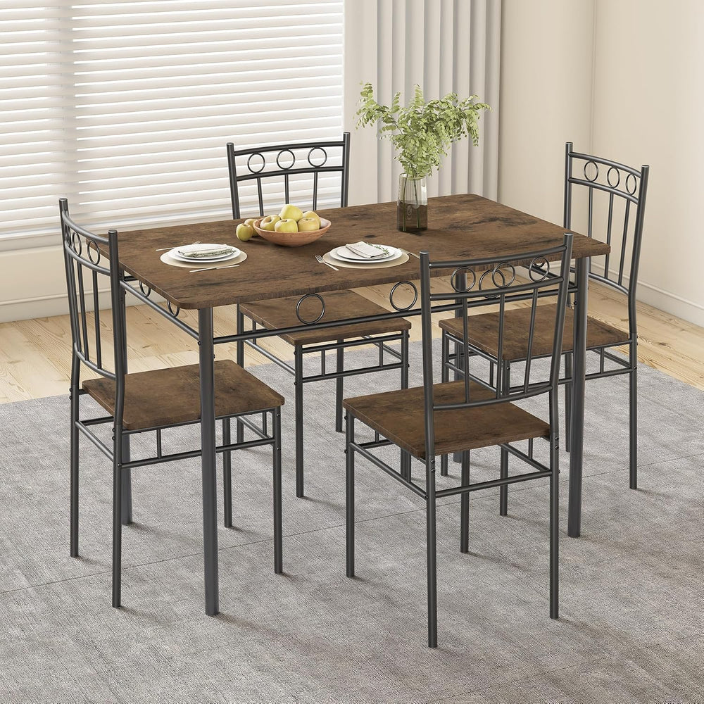 Dining Table Set for 4, 5-Piece Kitchen Table and Chairs, Rectangular Dining ...