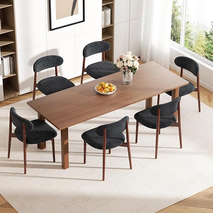 Wooden Dining Chair Set of 1, Modern Dining Chairs with with Curved Back, Fabric Upholstered Kitchen Dining Room Chairs with Adjustable Legs for Farmhouse Dining Living Room,Dark Grey
