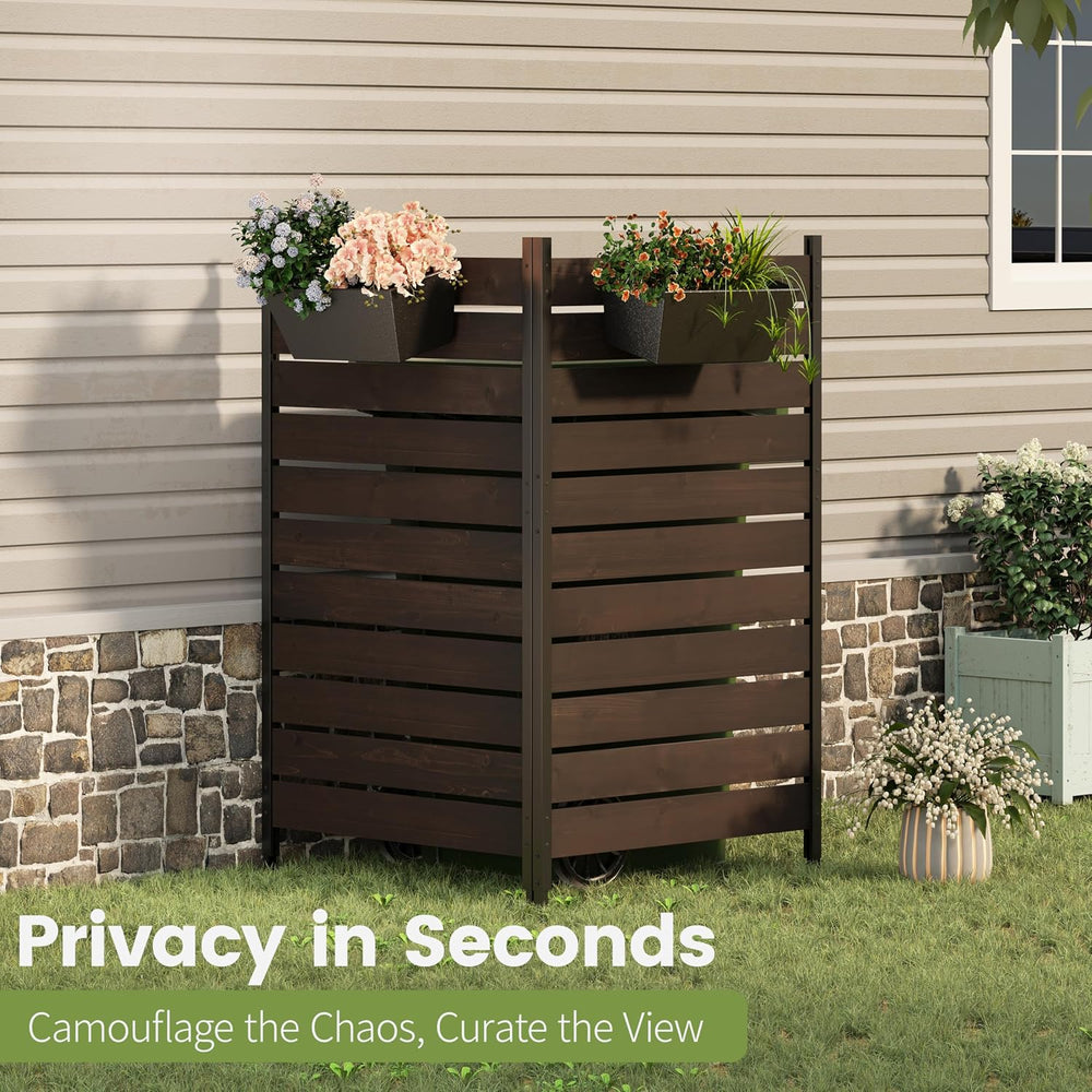 Wood Privacy Screen No Dig Outdoor Garden Fence (Dark Brown, 61 * 37.8 in)