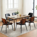Garvee Dining Chairs Set of 6, Mid-Century Modern Upholstered Retro PU Leather Kitchen Chairs with Walnut Bentwood Back and Metal Legs Adjustable Feet for Kitchen Dining Room, Black Shell Strips