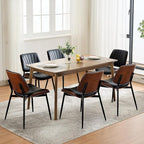 Garvee Dining Chairs Set of 2, Mid-Century Modern Upholstered Retro PU Leather Kitchen Chairs with Walnut Bentwood Back and Metal Legs Adjustable Feet for Kitchen Dining Room, Black Shell Strips