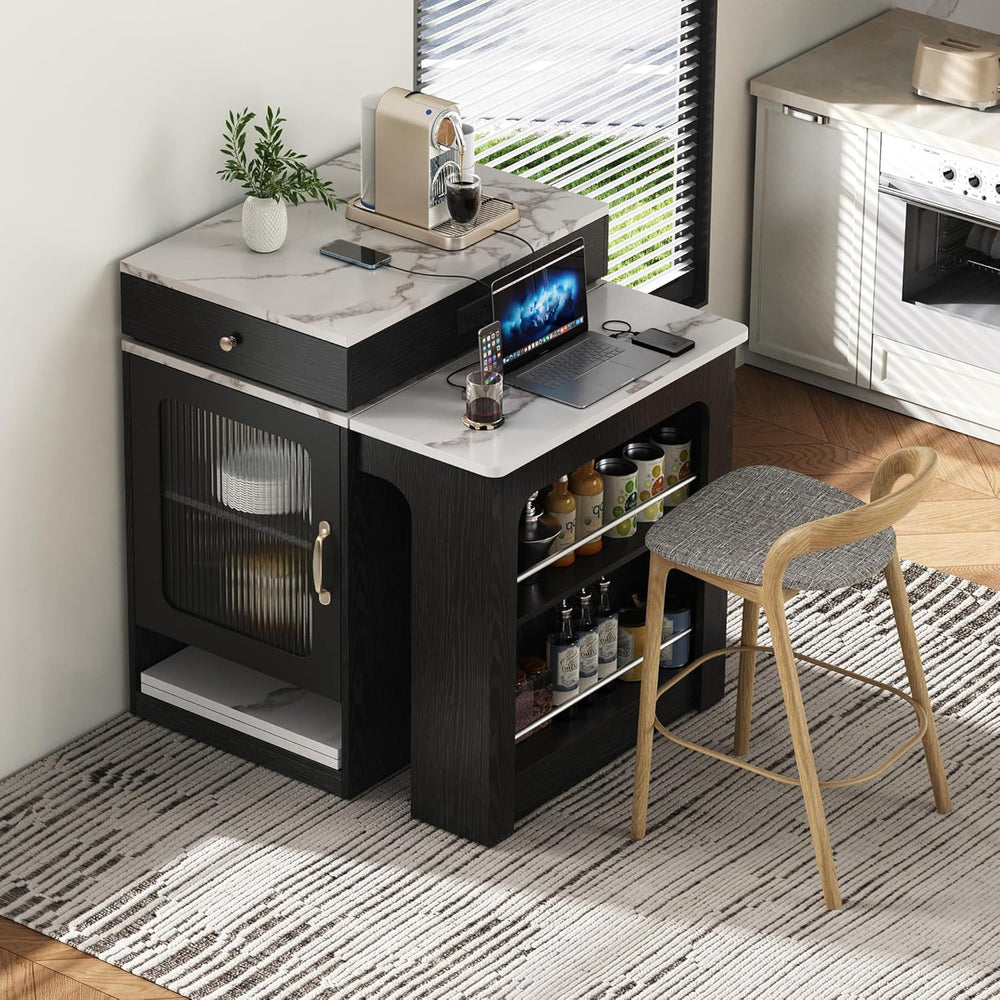 Virubi 59.5" Kitchen Island with Extendable Dining Table, Kitchen Storag...