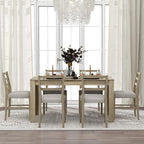 7-Piece Wooden Dining Set with Mutifunctional Extendable Table 12" Leaf and 2 Drawers,Rubber Wood Structure W/ 6 Soft Cushion Chairs,for Dining Room,Natural Wood Wash