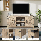 JUMMICO TV Stand, 65 Inch TV Farmhouse Entertainment Center with Double Barn Doors and Storage Cabinets, Console TV Table Media for Living Room, Bedroom (Pale Yellow)
