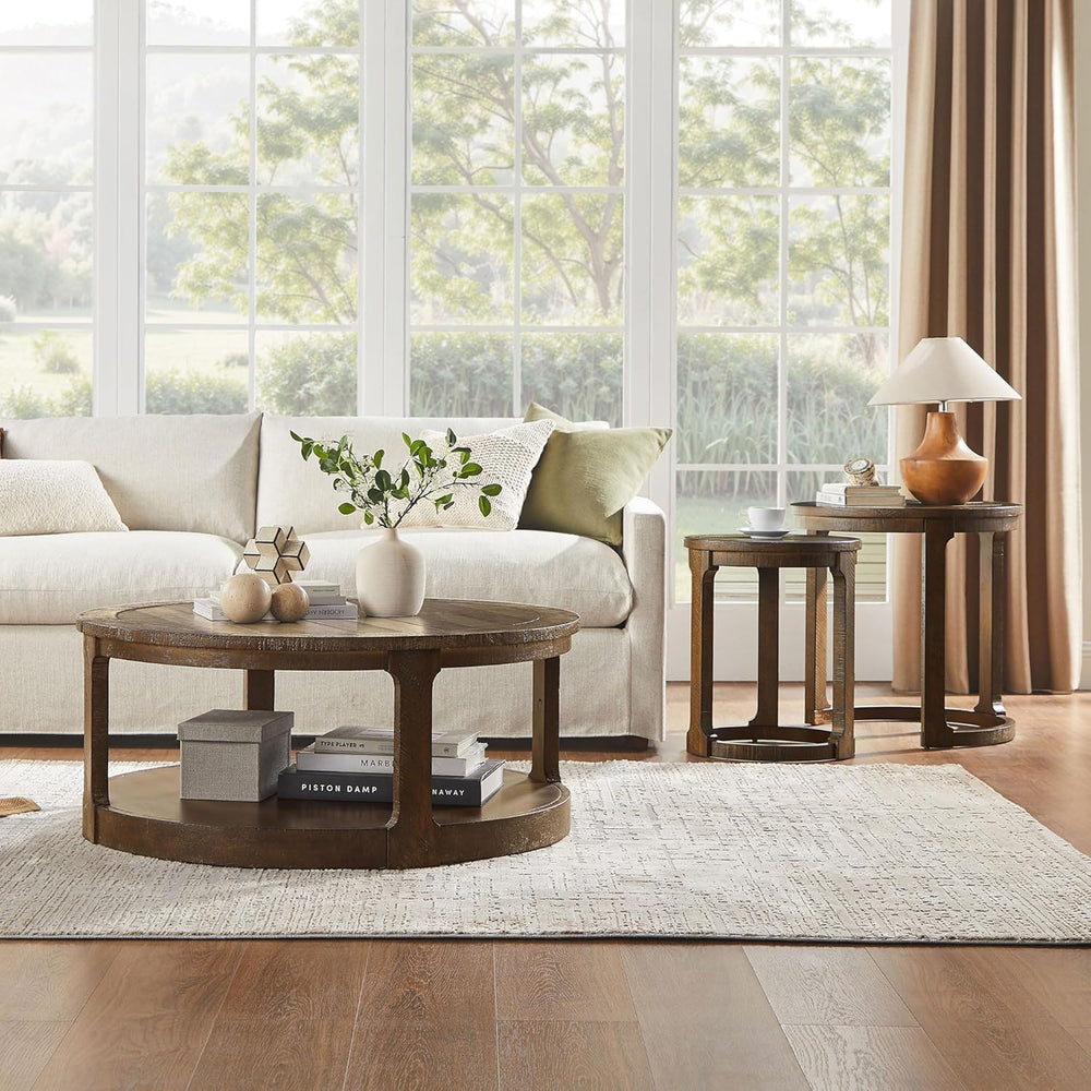 WILLIAMSPACE 24" Round Nesting Coffee Table Set of 2, Solid Wood Coffee ...