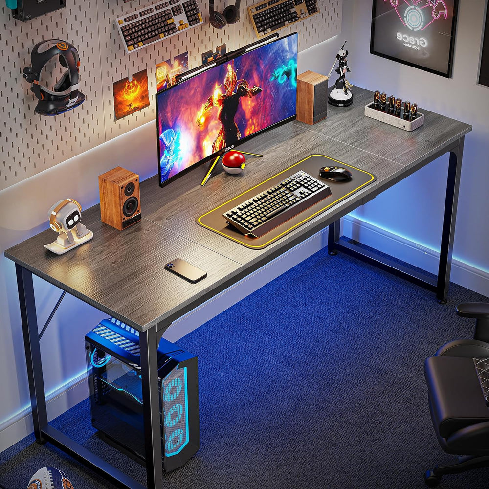 Huuger Computer Gaming Desk, 63 Inch Office Desk with Storage, Writing Work S...