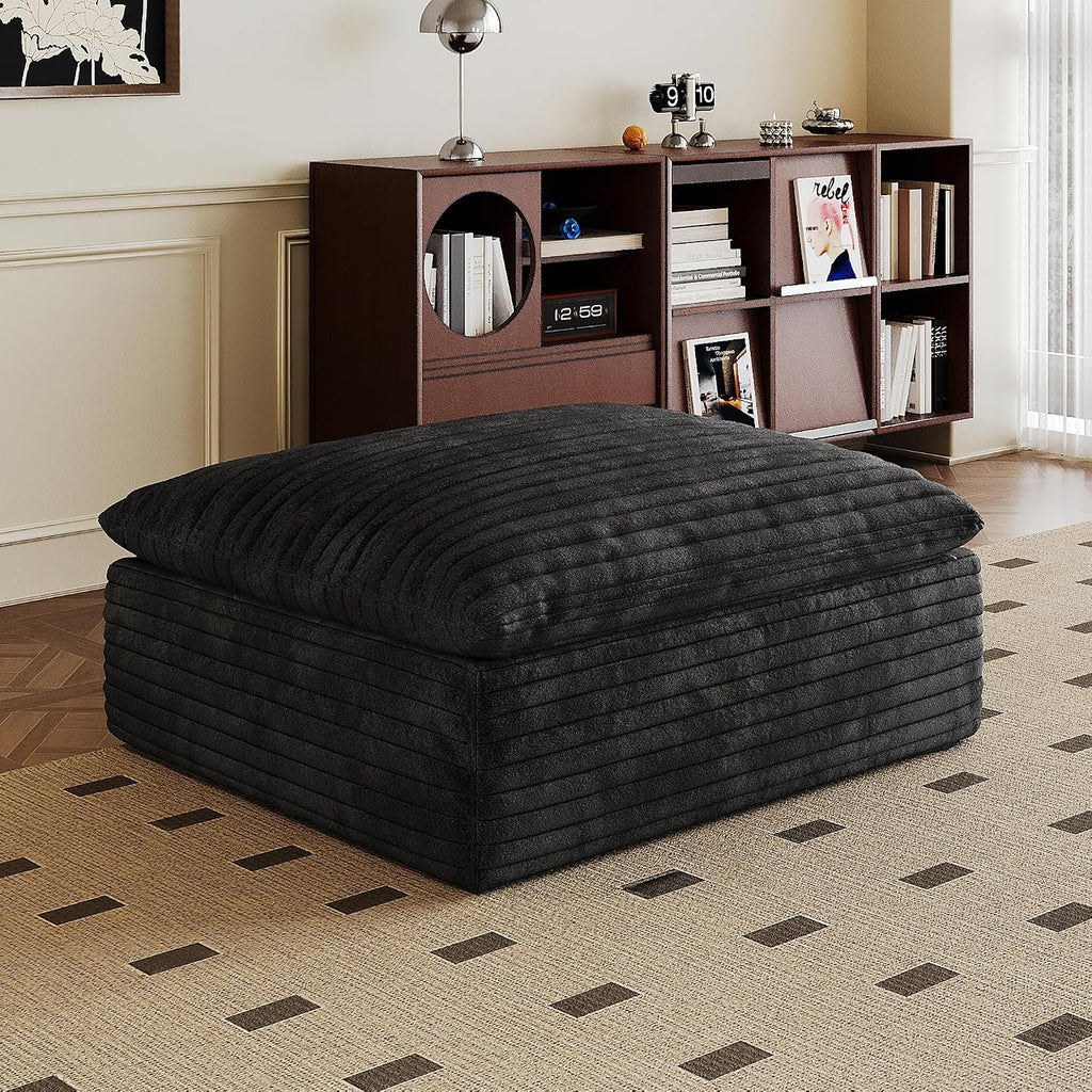 39.4" Ottoman Seat, Corduroy Upholstered Deep Seat, Comfy Cloud Couch with Movable Ottoman, DIY Combination, Plush Corduroy, Black