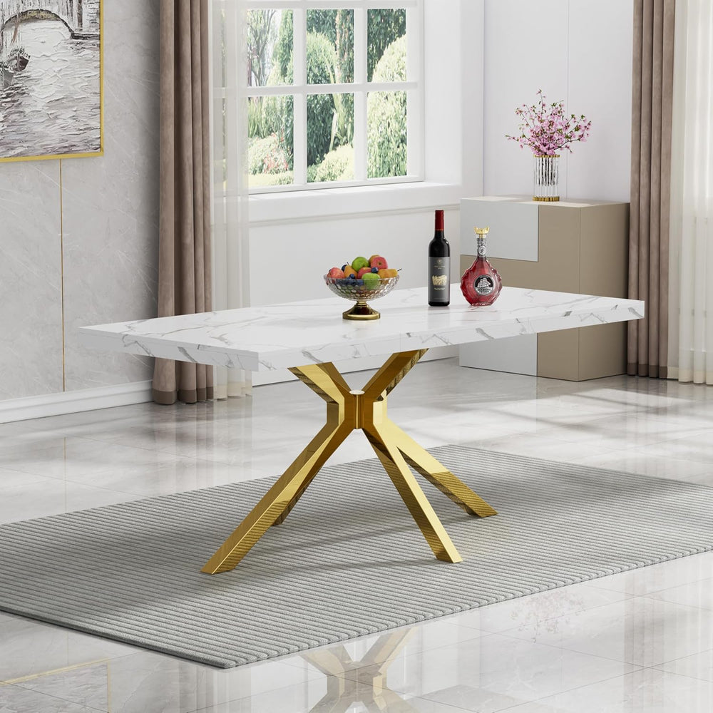 70 inch Faux Marble Dining Table for 4-6, Modern Kitchen Table with White Fau...
