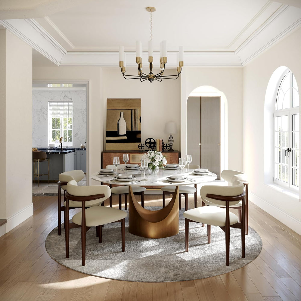 POVISON 59" Round Dining Table for 6, Glossy White Sintered Stone Tablet...