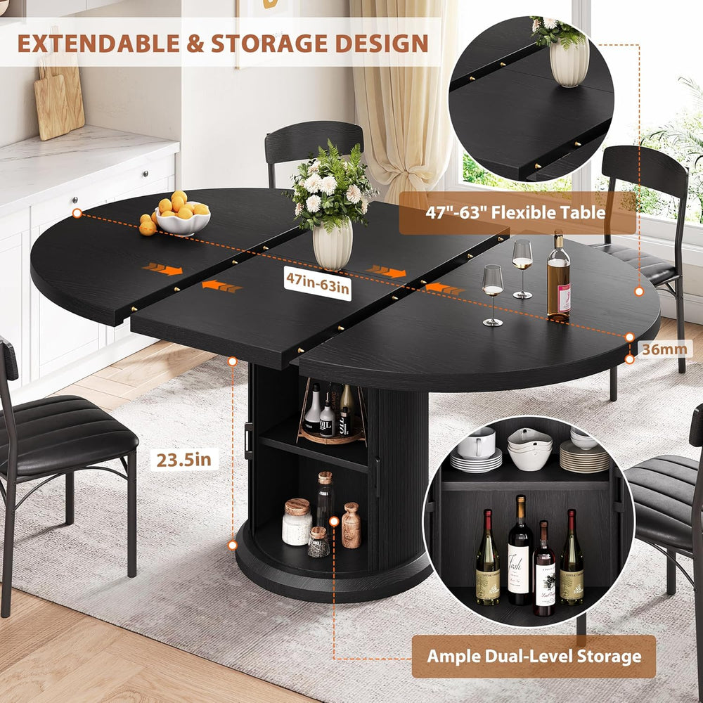 Jocoevol Extendable Round Kitchen Dining Room Table for 4-6 with 2-Tier Stora...