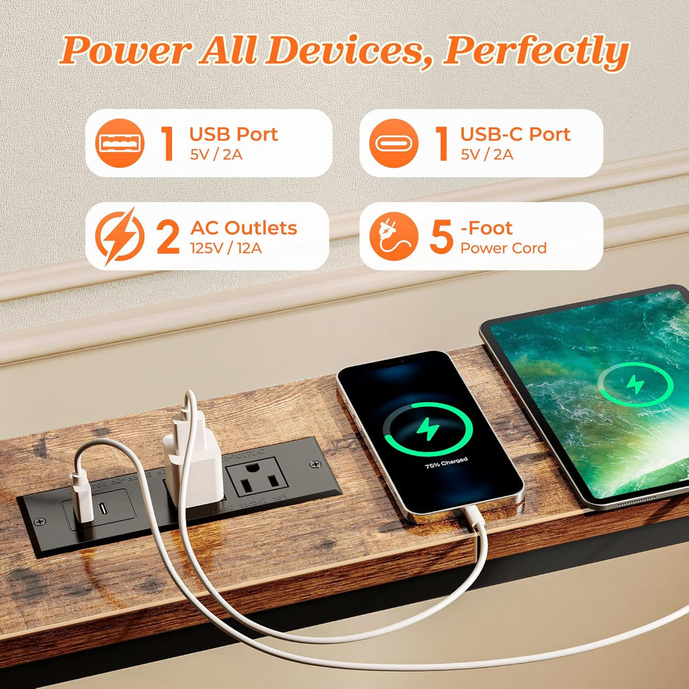 SUPERJARE 102 Inch Sofa Table with 2 Power Outlets and USB-C Ports | 5.9 Inch...