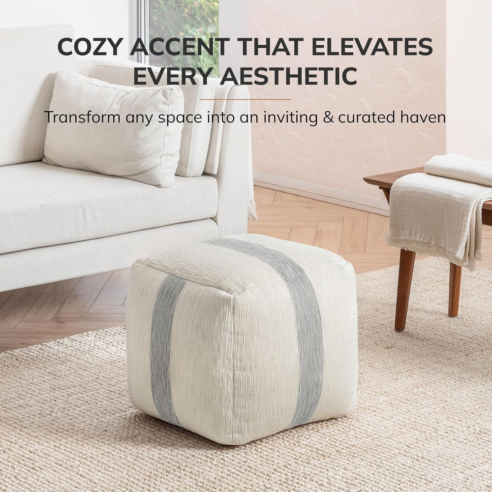 Anji Mountain Artisan Crafted Cotton Blend Pouf Ottoman | Versatile Floor Sea...