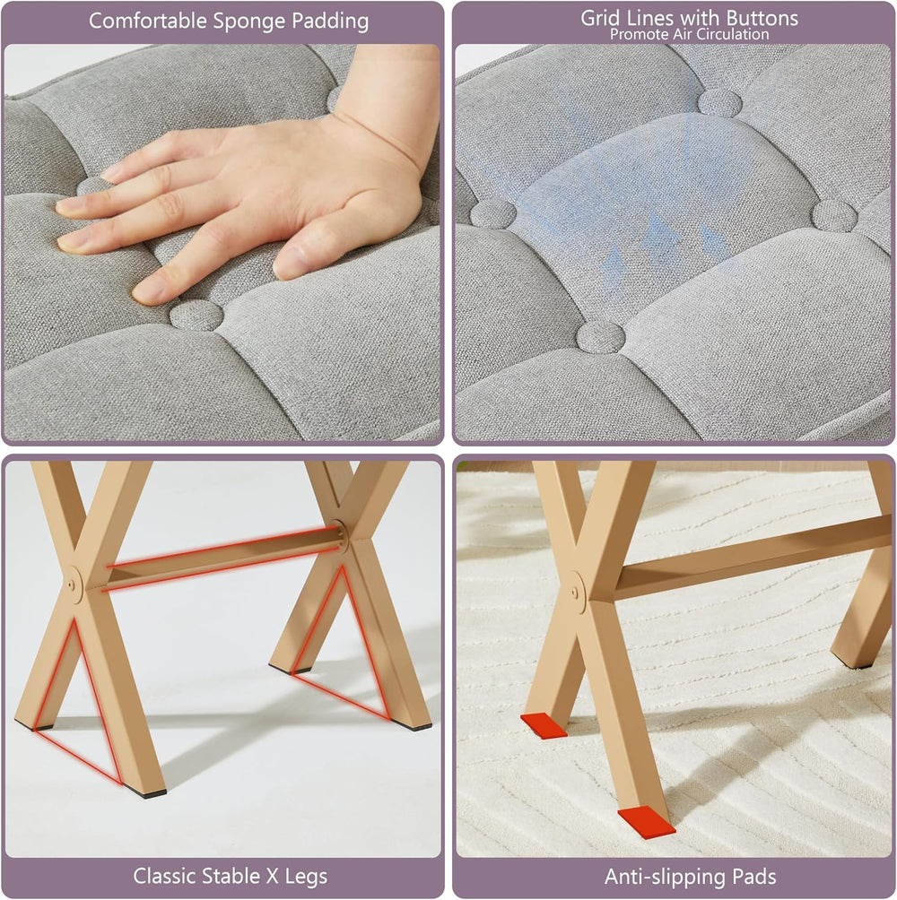 Royal Windsor Vanity Stool,Small Makeup Chair with Metal X Legs | Square Foot...