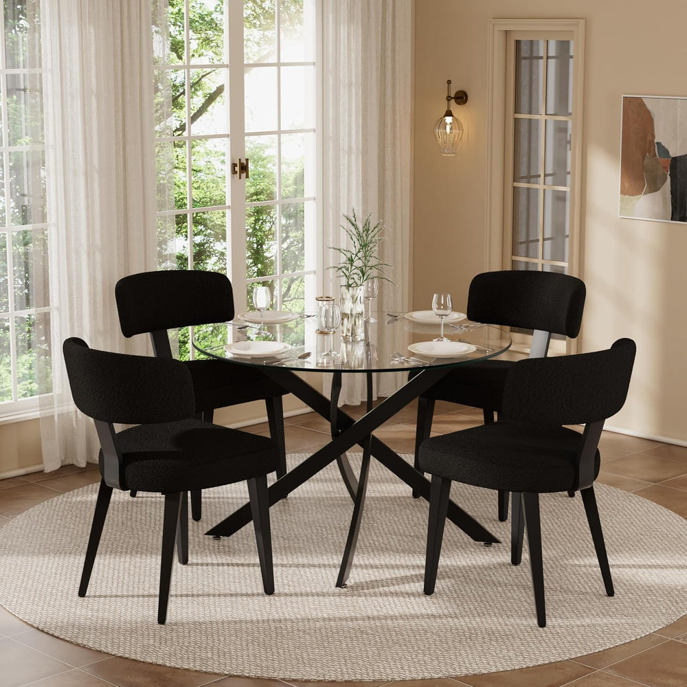 Small Dining Table Set for 4, 36" Round Kitchen Table with 4 Teddy Boucl...