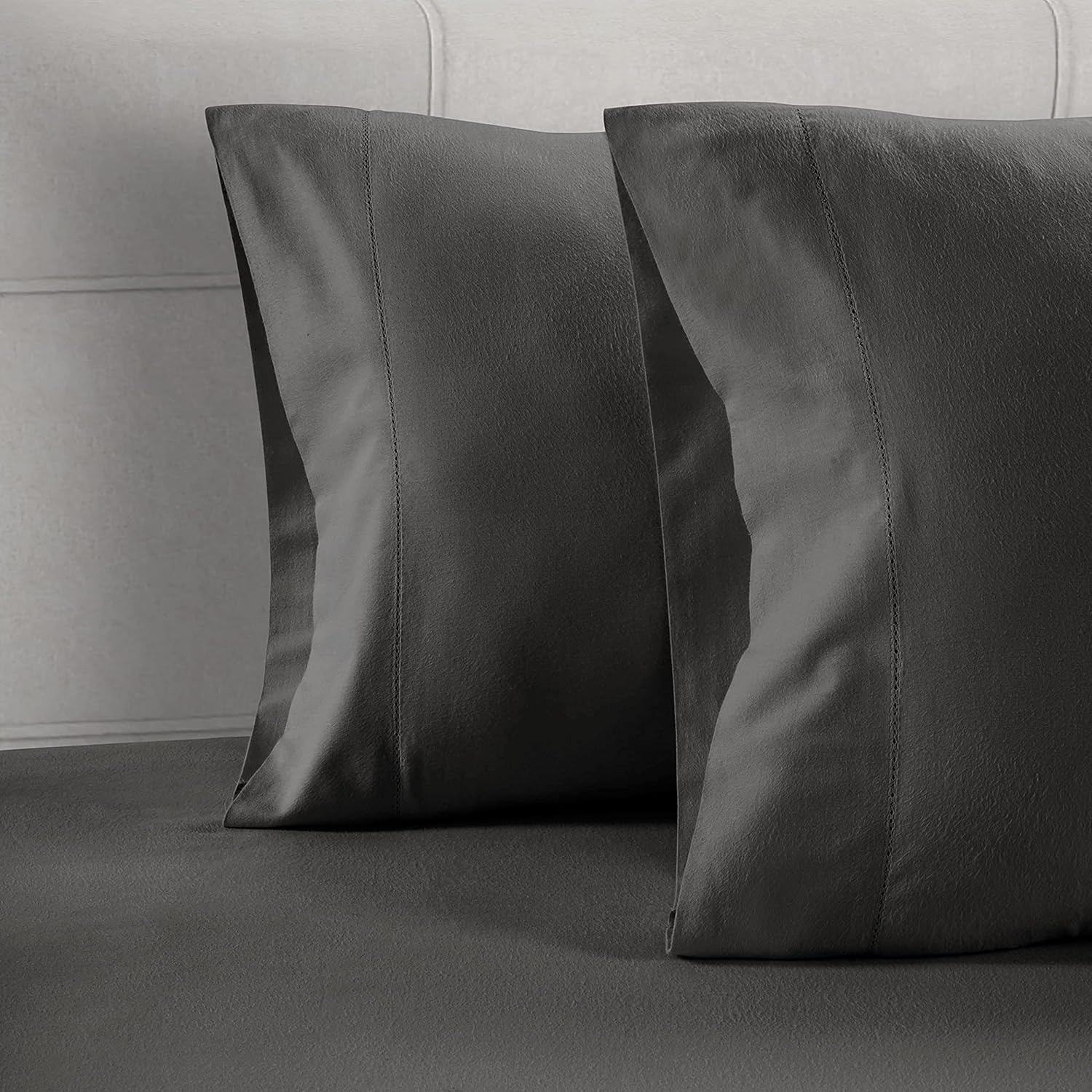 LANE LINEN Soft Pillow Covers King Size 100% Egyptian Cotton Set of 2 Cool & Smooth 1000 Thread Count Sateen Cases - Charcoal