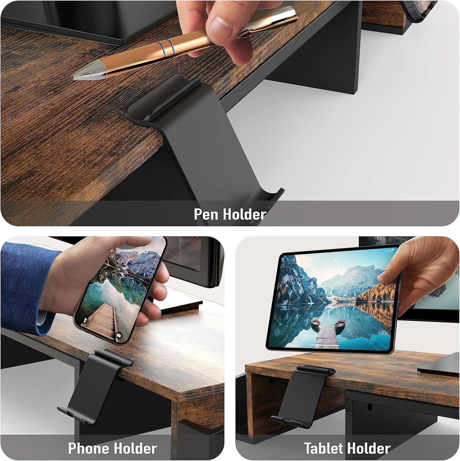 Simple Houseware Desk Dual Monitor Stand Riser with Drawer, Rustic Brown