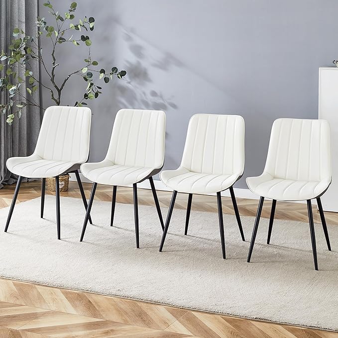 Dining Chairs Set of 4, Dining Room Chair, Leather Dining Chairs, Kitchen Chairs with Upholstered Pu Leather White Chairs with Grey Chair Back