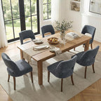 keoni Wooden Dining Chairs Set of 6, Mid Century Modern Upholstered Dining Room Chairs with Rubberwood Legs, Fabric Farmhouse Kitchen Chairs with Foot Pegs for Dining Room, Navy Blue
