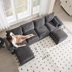 130" U Shaped Modular Sectional Sofa, Couch with Ottoman Storage, Chenille Cloud Couch with Plush Deep Seating for Living Room, Bedroom (Grey, 6 Seat)