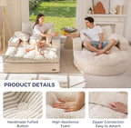 MAXYOYO Modular Sectional Chaise Lounge Sofa, 2 Sets Upholstered Lounge Chair with Ottoman, Comfy Round+ Square Couch with Layered Cushion, Tufted Sleeper Chair for Living Room, No Assembly, Beige