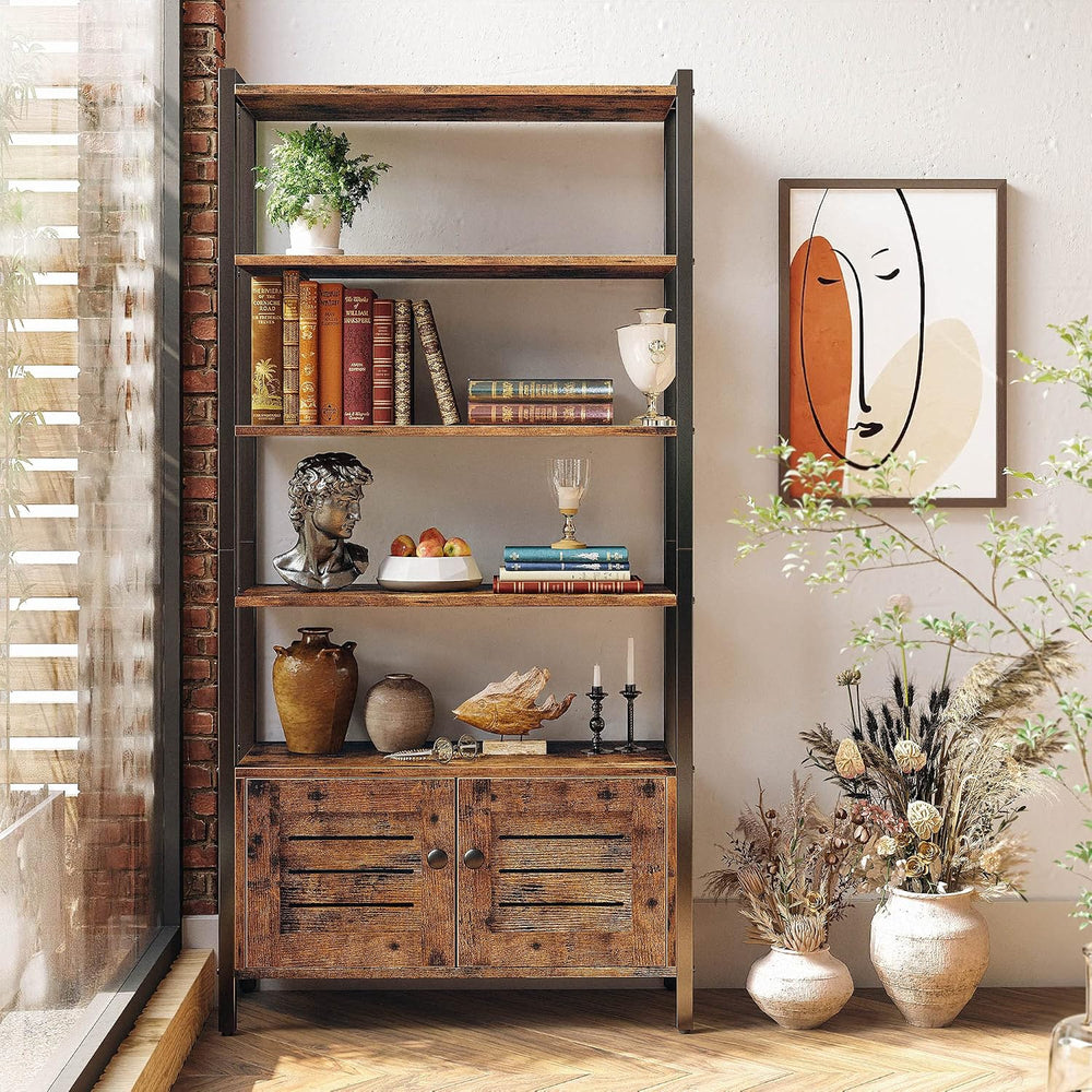 IRONCK Bookcase with Doors and Open Shelves for Home Office and Living Room