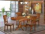 East West Furniture PLAV5-SBR-C 5 Piece Dining Room Table Set Includes an Oval Wooden Table with Butterfly Leaf and 4 Linen Fabric Kitchen Dining Chairs, 42x78 Inch, Saddle Brown