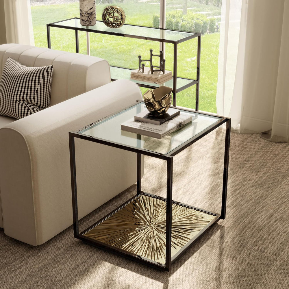 24/7 Shop at Home Aureum Modern 24-inch 1-Shelf Glass Top End Table with Sunb...