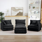 Ball & Cast 3 Seater Modular L Shaped Sectional Sofa with Movable Ottoman and 4 Pillows,Comfy Cloud Couch W/Deep Seat,DIY Combination,Chenille Upholstered Sofa for Living Room,Apartment,Black,105"