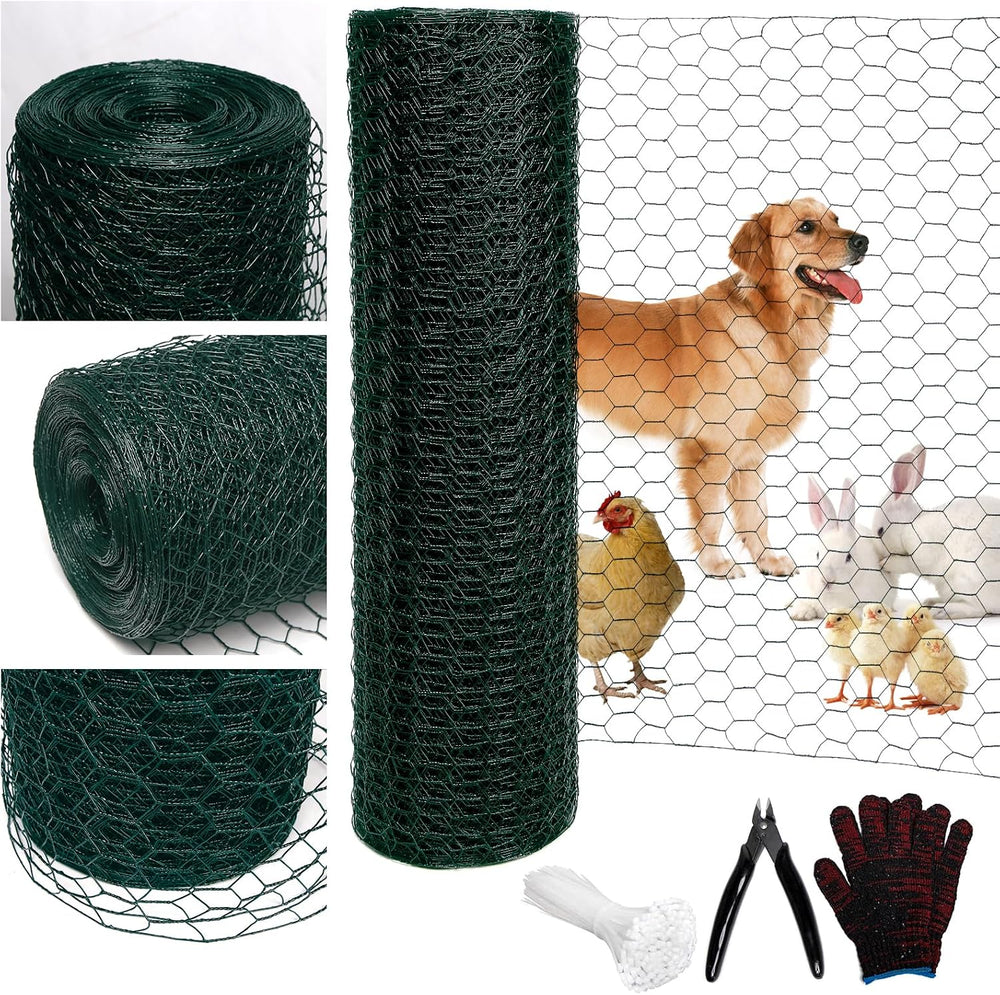 Green 19GA Chicken Wire 24inx150ft, Chicken Wire Fencing, Garden Fence, Metal...