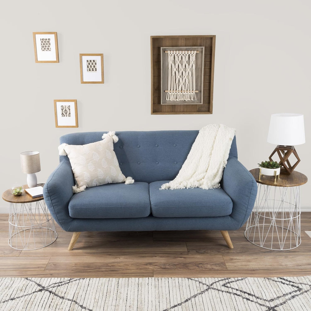 End Tables Set of 2 - Nesting Tables with Removable Wood Tops and Metal Wire ...
