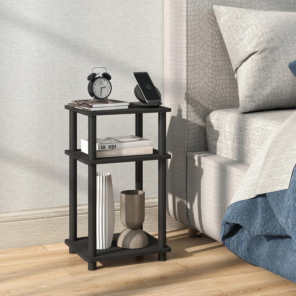 3-Tier Black End Tables Set of 2, Engineered Wood Small Side Tables with Stor...