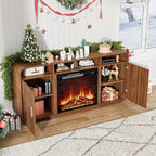 Fireplace TV Stand for TVs Up to 65”, Entertainment Center with 23” Electric Fireplace, Storage Side Cabinets and Adjustable Shelves, Mid Century Modern Media Console Table for Living Room (Walnut)